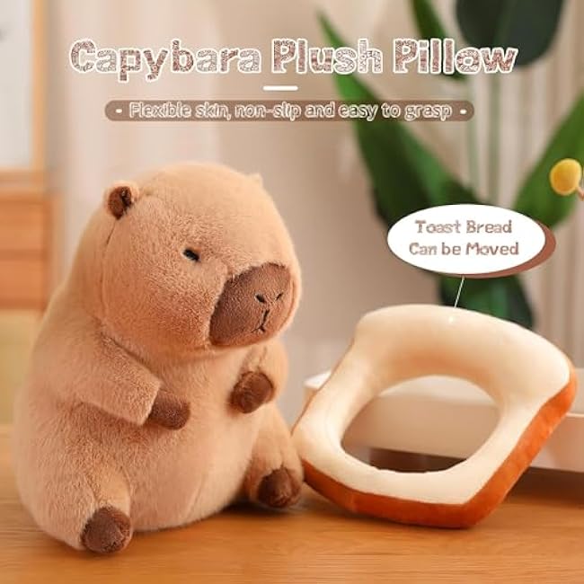 Cute Capybara Plush Kawaii 10 Inch Capybara Stuffed Aniamls Toys with Turtle Backpack, Bread and Strawbery Toys Gifts for Baby Boys Girls (Bread)