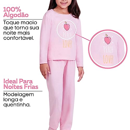 Conjunto Pijama Infantil Manga Longa Lupo Crianças Peach Lover Meninas | Rosa | 7-8 Anos