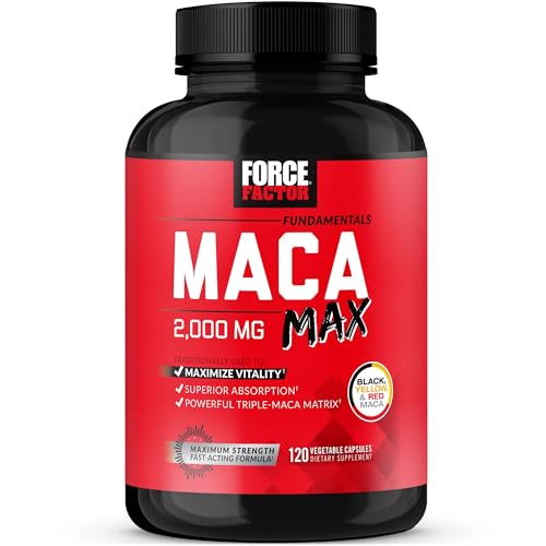 Image of Force Factor Maca Max, Maca Root Capsules to Maximize Vitality & Performance, Made with Black Maca, Red Maca, & Yellow Maca Powder, Maca Root Powder, 2000mg, 120 Capsules