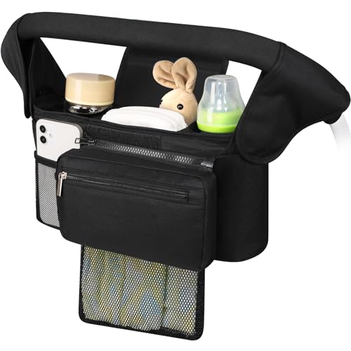 Image of Accmor Universal Stroller Organizer with Insulated Cup Holder Detachable Phone Bag and Shoulder Strap,Stroller Bag Caddy Organizer Fits for Uppababy, Baby Jogger, Britax Strollers