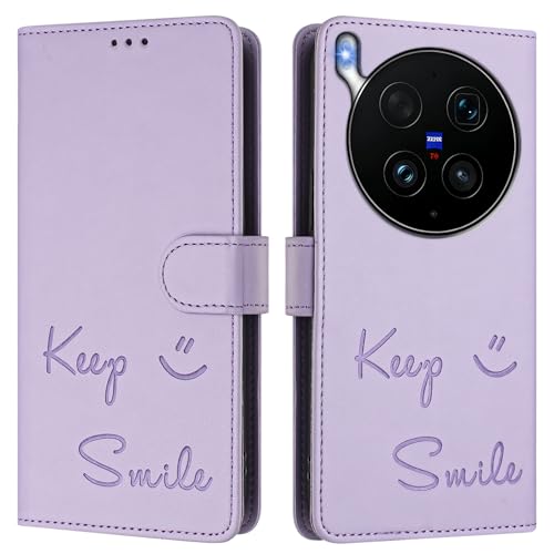 Funda tipo cartera para VIVO X300 ULTRA 5G, piel sintética en relieve, bloqueo RFID, soporte, cierre magnético y correa de muñeca, color morado A05