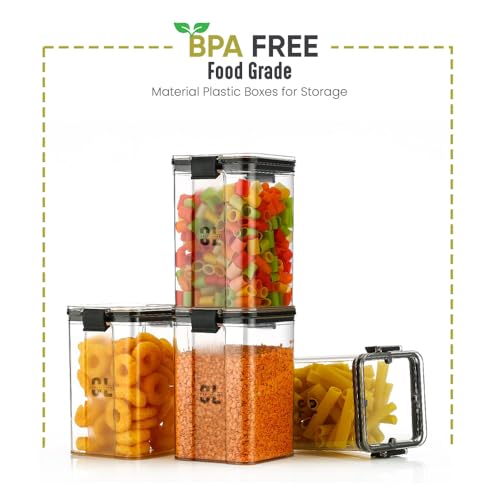 Image of Lock Container Plastic Jar Set of 6 (1100 Ml Each) | Airtight Lock Mechanism Kitchen Storage Containers | BPA Free Food Grade Organizer Boxes for Tea, Coffee, Sugar, Dry Fruits