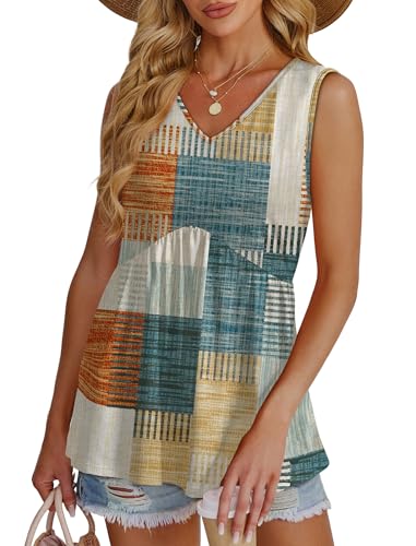 Image of OFEEFAN Womens Tank Tops 2025 Flowy Peplum Tops for Women Dressy Sleeveless V Neck Babydoll Tank Tops