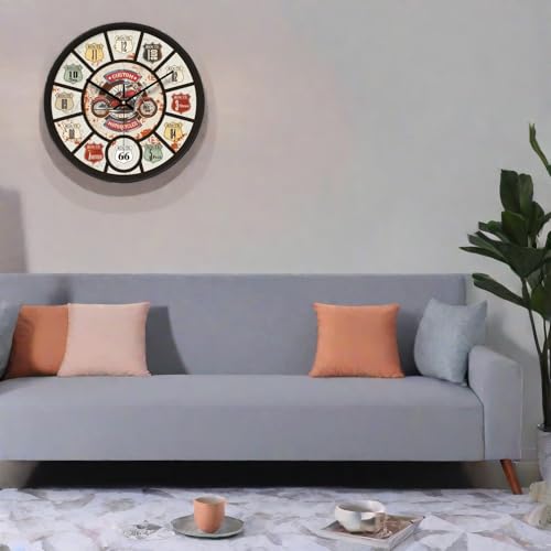 NUOVO 12 Zoll Vintage Wanduhr Motorrad Wanduhr mit Zahlen Retro Wanduhren Silent Wohnzimmer Schlafzimmer Büro Home Decor – Bild 6