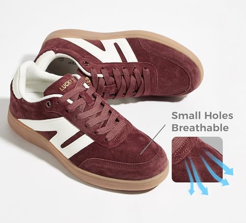 Image of LUCKY STEP Women Retro Gum Sole Fashion Sneakers | Genuine Leather Classic Tennis Skate Walking Shoes Anti Slip Trainers