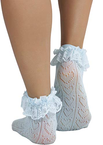 ToBeInStyle Women’s Indie Girl Ruffle Trim Heart Net Design Ankle High Fashion Socks2