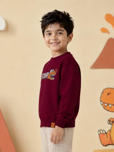 Image of KiddoPanti Boys Solid Round Neck Full Sleeve Fleece Sweatshirt | 60% Cotton 40% Polyester | Soft Warm Winter Pullover | Ribbed Cuffs & Hem | Casual Winter Sweatshirt for Kids