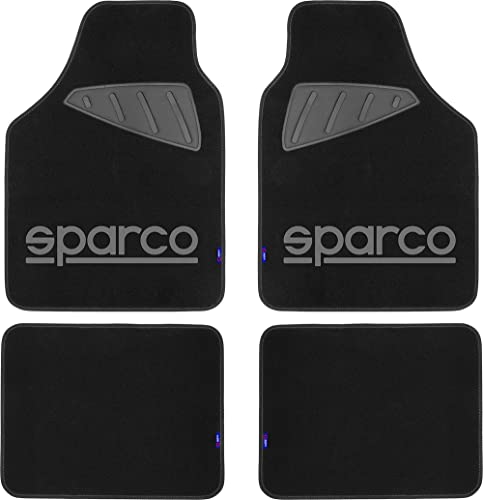 Sparco 4 Piezas alfombras universales con Desgaste Izquierda Logo/Derecha Gris Alfombra Negro