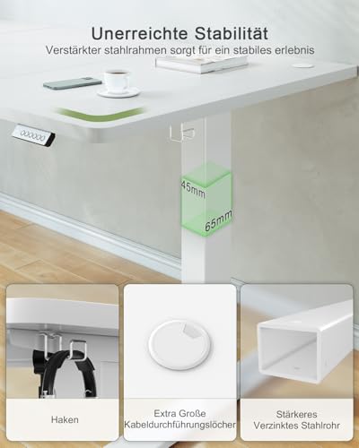 JUMMICO Höhenverstellbarer Schreibtisch 120 x 60 cm, USB-A-Anschluss – Ansicht 4