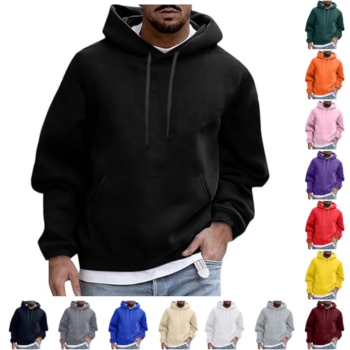 Mens Hoodies Pullover Lightweight Long Sleeve Casual Fleece Sweatshirts Fall Winter Solid Color Hoodies for Men with Pocket4