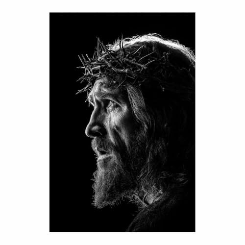 Toile Jésus couronne d'épines noir et blanc HOQIU 60x80cm pour déco de salon