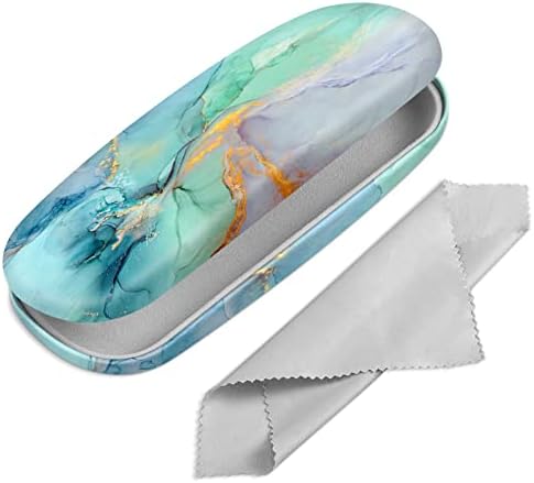 Fintie Hard Shell Eyeglasses Case, Portable Protective Glasses Cover Eyeglass Holder Box with Cleaning Cloth for Men Women, Emerald Marble