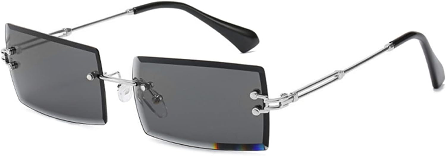 LASPOR Retro Rimless Rectangle Sunglasses for Women Men Tinted Lens Gold Metal Frameless Vintage Square Glasses