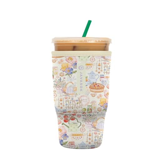 Sok It JavaSok Iced Coffee & Cold Soda Insulated Neoprene Cup Sleeve (Cottage Core, Large: 30-32oz)