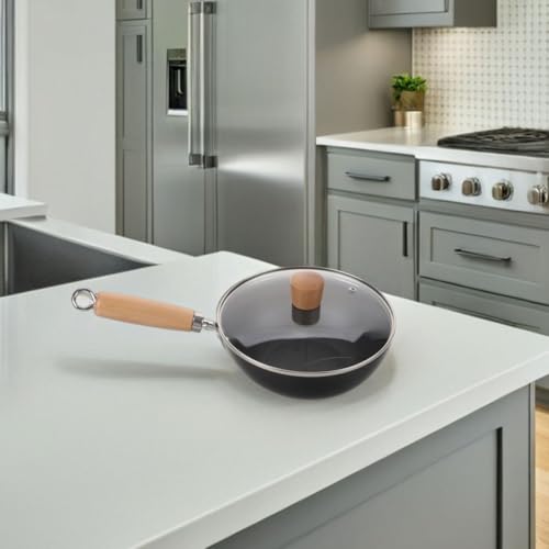 Wok de hierro fundido con tapa y mango de madera 24 cm miniatura 6