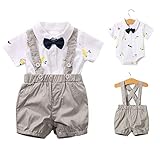 YFYBaby Newborn Baby Boys Gentleman Outfits Suits Infant Short Sleeve Shirt+Bib Pants+Bow Tie Overalls Clothes Set Brown, 59(0-3Months)