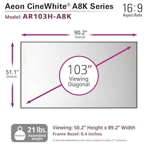 Image of Elite Screens Aeon CineWhite A8K, 103 inch Diag, 16:9 Aspect Ratio, ISF Certified 8K Ultra HD Home Theater Fixed Frame Edge Free Projection Sound Transparent Perforated Weaved Screen, AR103H-A8K