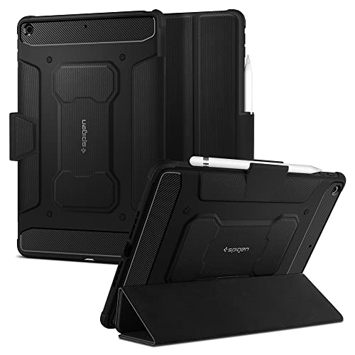 Spigen for iPad 10.2 Case, iPad 9th Generation Case (2021) / iPad 8th Generation Case (2020) / iPad 7th Generation Case (2019), Rugged Armor Pro Protective Tri-Fold Cover with Pencil Holder, Black