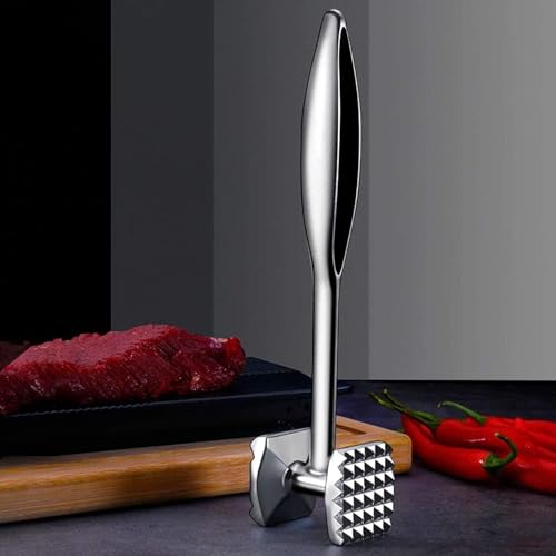 Image of Meat Tenderizer Mallet Stainless Steel, Premium Meat Hammer Tenderizer, Kitchen Meat Mallet for Chicken, Conch, Veal Cutlets, Beef & Steak, Meat Pounder Flattener, Non-Slip Grip
