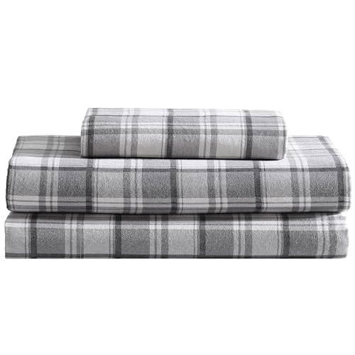 Elite Home Productos Juego de sábanas de Franela 100% algodón de Bolsillo Profundo Winter Nights para Cama Individual, Color Gris