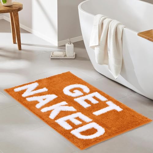 Image of Zeeinx Get Naked Bath Mat Cute Bathroom Rugs Non Slip Microfiber Bath Rugs Funny AutumnBathroom Decor Machine Washable Orange Bath mat for Tub and Shower,20 inchx32 inch