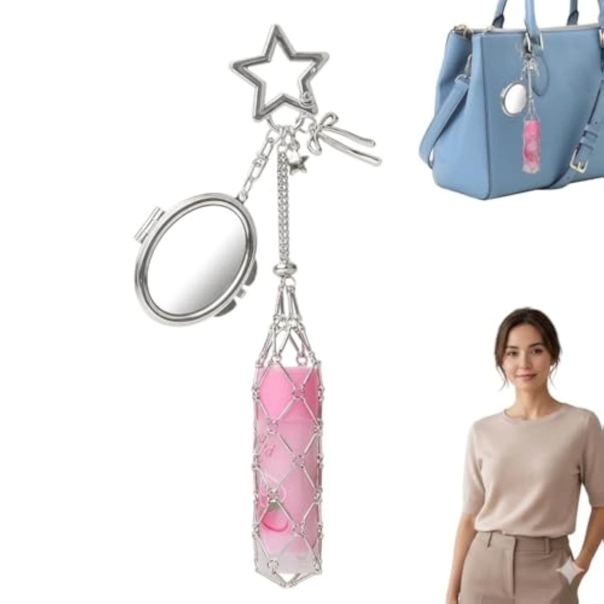Lip Balm Holder Keychain with Mirror for Women