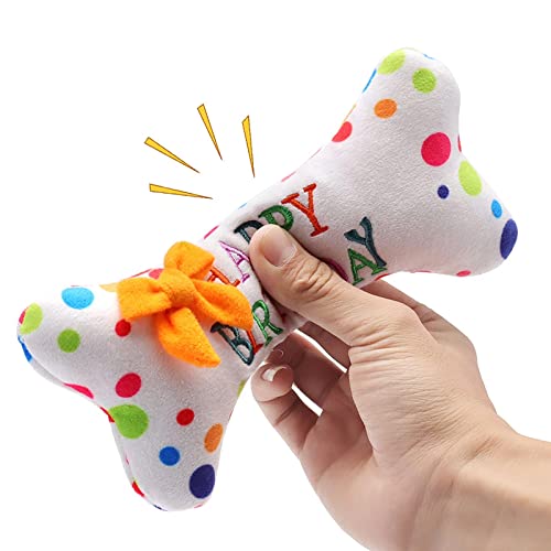 MINSHUXI Hund Geburtstagstorte Spielzeug Quietschendes Hundespielzeug Geburtstagsknochen Plüsch Quietschend Spielzeug Kuchen Spielzeug für Haustier Interaktives Geburtstagsgeschenk