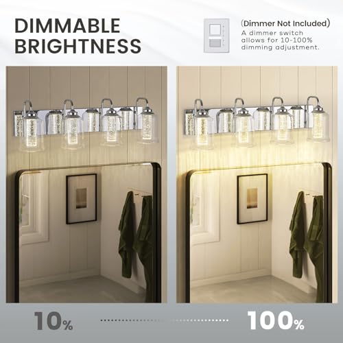 Image of zeyu 4-Light Dimmable Vanity Lighting Fixture, 20W LED Bathroom Vanity Light, Adjustable 3CCT 3000K /4000K /5000K, Chrome Finish with Crystal Bubble and Clear Glass, ZSL72B-4W LED CH-1