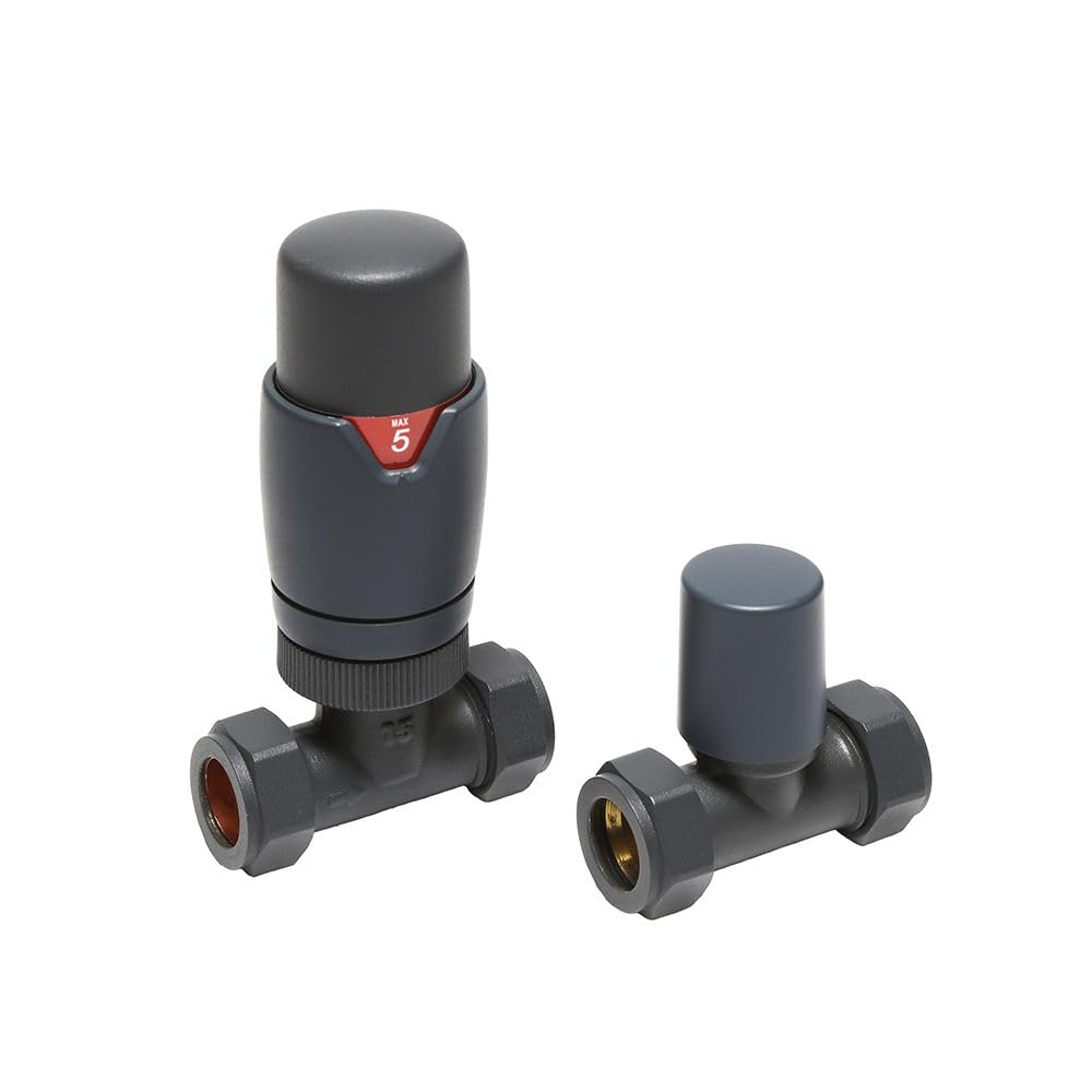 Milano Anthracite Thermostatic Straight Heated Towel Rail Radiator Valve Trv And Lockshield
