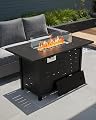 GarveeLife 44” Propane Fire Pit Table,48000 BTU LP Gas Fire Pit Table with Ignition System,Outdoor Fire Table with Glass Rocks for Patio Garden Backyard,Rain Cover and Wind Guard Glass Included