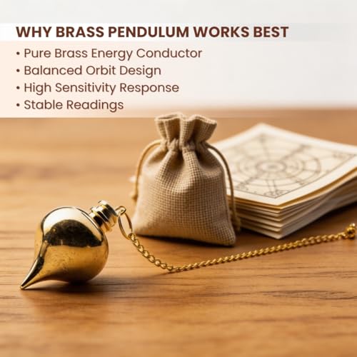 Image of Plus Value Orbit Brass Pendulum Dowsing with 4 Dowser Charts, Jute Bag - Vastu, Feng Shui, Reiki Crystal Healing, Chakra