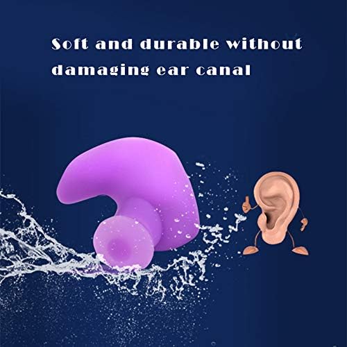 Image of Silicone Earplugs for Swimming Bathing and Sleeping, Professional Noise Reduction Reusable Silicone Swim Earplugs for Adult Swimmers Children Diving (2 Pair) (Purple Green)
