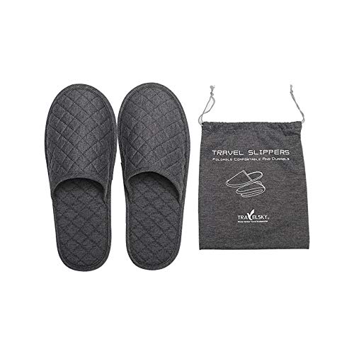 ITODA Unisexe Pantoufles Chaussons Portable Pliables Non Jetable Antidérapant Chaussures Coton Souple Pantoufle d' intérieur Confortable pour Maison Bureau Voyage Hôtel Avion Spa Toute Saison (gris1)
