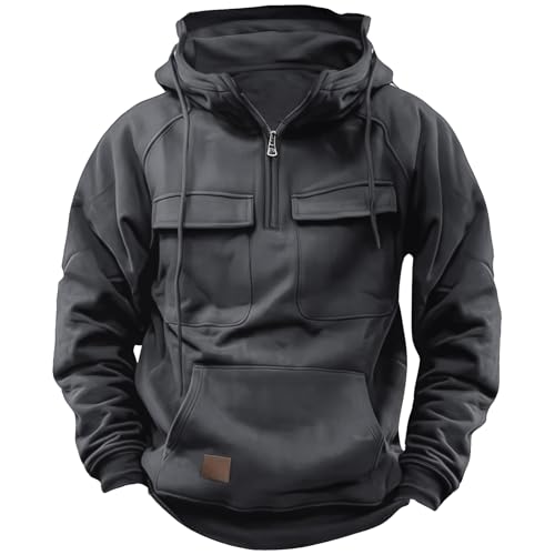 CLOAKA Pulover Cargo Sweatshirt à Capuche Tactique pour Hommes, 1/4 Zippé, Vêtements De Sport Et De Gym