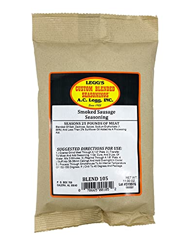 A.C. Legg Old Plantation Smoked Sausage Seasoning (Seasons 25 Pounds), 11 Ounce - with Cure