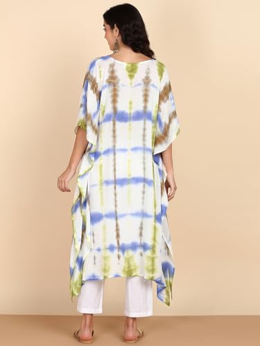 Image of Maaesa Women Handcrafted Tie & Dye Rayon Crepe Kaftan Dress | Casual Wear | Flowy Kaftan Style | Lightweight & Breathable Fabric