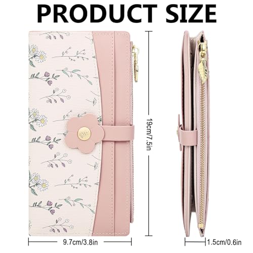 Image of Farcauo Long Floral Womens Wallet Cute Wallets for Women Pink Women's Wallet Kawaii Flower Card Wallets for Women Ladies