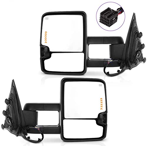 INEEDUP Towing Mirrors Fit for 2014-2017 for Chevy Silverado/for GMC Sierra 1500 for Chevy Silverado/for GMC Sierra 2500/3500 HD Tow Mirrors Driver Passenger Side Power Heated Turn Signal Light Black