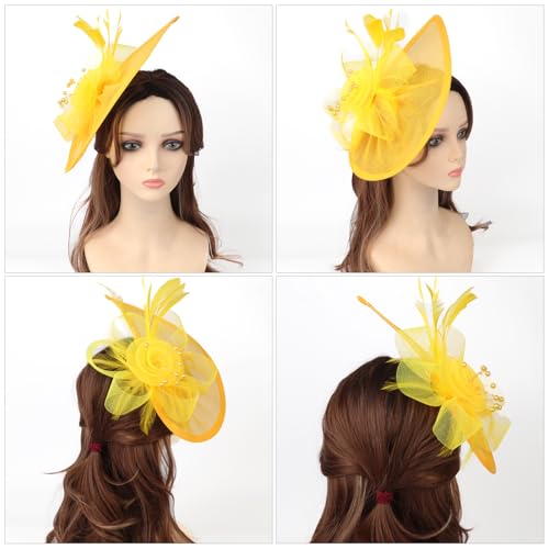 Image of DRESHOW Women Fascinator Hats Tea Party Hat Vintage Pillbox Hat Headband for Cocktail