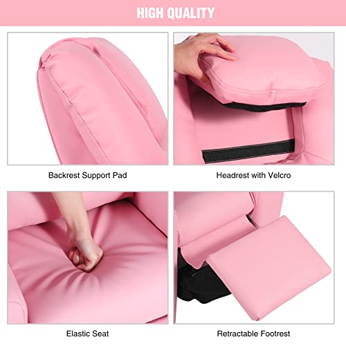 Redswing Kids Recliner Chair, 2 In 1 Toddler Armrest Sofa With Cup Holders And Footrest, Comfort Pu Leather Recliner Couch For Kids Age 1-4, Easy To Assemble, Pink #TOP6