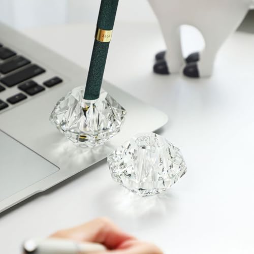QFkris 2-Packs Crystal Fountain Pen Stand Glass Feather Pen Holder Crystal Pen & Pencil Holder Base for Office Desk Desktop Decoration Toothbrush Stand Gift for Students Teachers(2.2inch) - Image 5