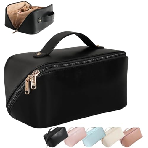 Image of Dangfly Large Capacity Travel Cosmetic Bag with Handle and Divider - Multifunctional Makeup Bag for Easy Access, Waterproof 10 Cms (Black)