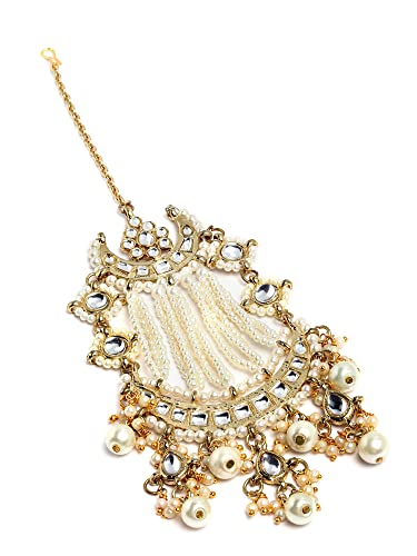 Image of Karatcart Gold Plated Pearl Beads Studded Floral Design Kundan Passa for Women