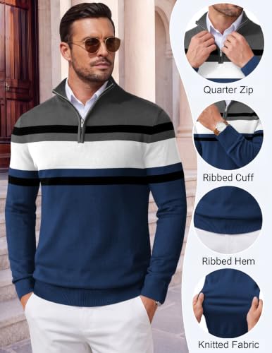 Image of COOFANDY Men's Quarter Zip Up Sweaters Slim Fit Lightweight Mock Pullover