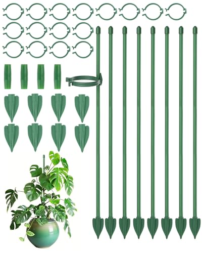 Acual 8 Pcs Plant Supports for Indoor Plants 30cm Adjustable Plant Support Stakes with Clips Fiberglass Plant Support Sticks for Monstera Orchid Climbing Plants Home Garden