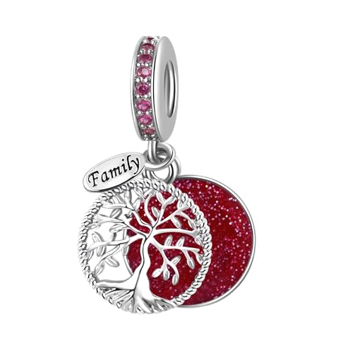FGT Abalorio colgante de árbol genealógico brillante compatible con pulseras Pandora Charms Moments de plata, talla única, Cobre, No es una piedra preciosa