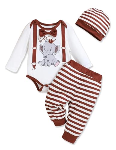 Image of Newborn Baby Boy Clothes Boy Outfit Infant Romper Winter Fall Long Sleeves Pants Set Hat 3PC
