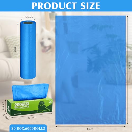 Image of Harloon 6000 Counts Dog Poop Waste Bags Bulk, 30 Rolls Pet Waste Bags, Extra Thick Strong Leak Proof, for Walking, Travel, Park, Puppy Cleanup,Universal Doggy Rolls Waste-Box(Bule,12 x 8 Inches)