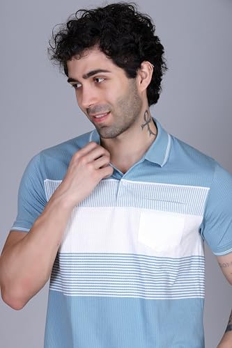 Image of SANE ORIGINALS T-Shirt for Men with Pocket || Textured Striped Polo for Men