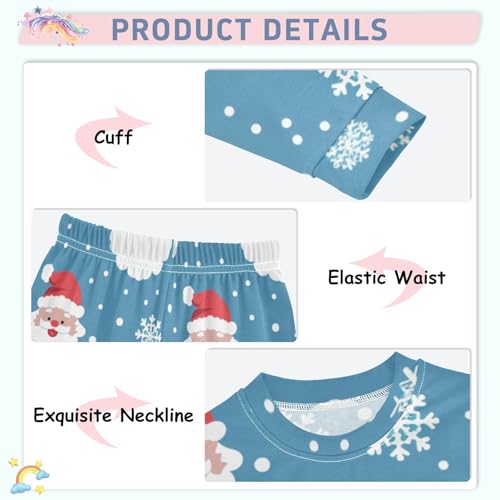 Fustylead Happy Christmas Santa Claus Head and Snowflakes Cotton Pajamas Set 2 Piece Long Sleeve Pjs Sleepwear4